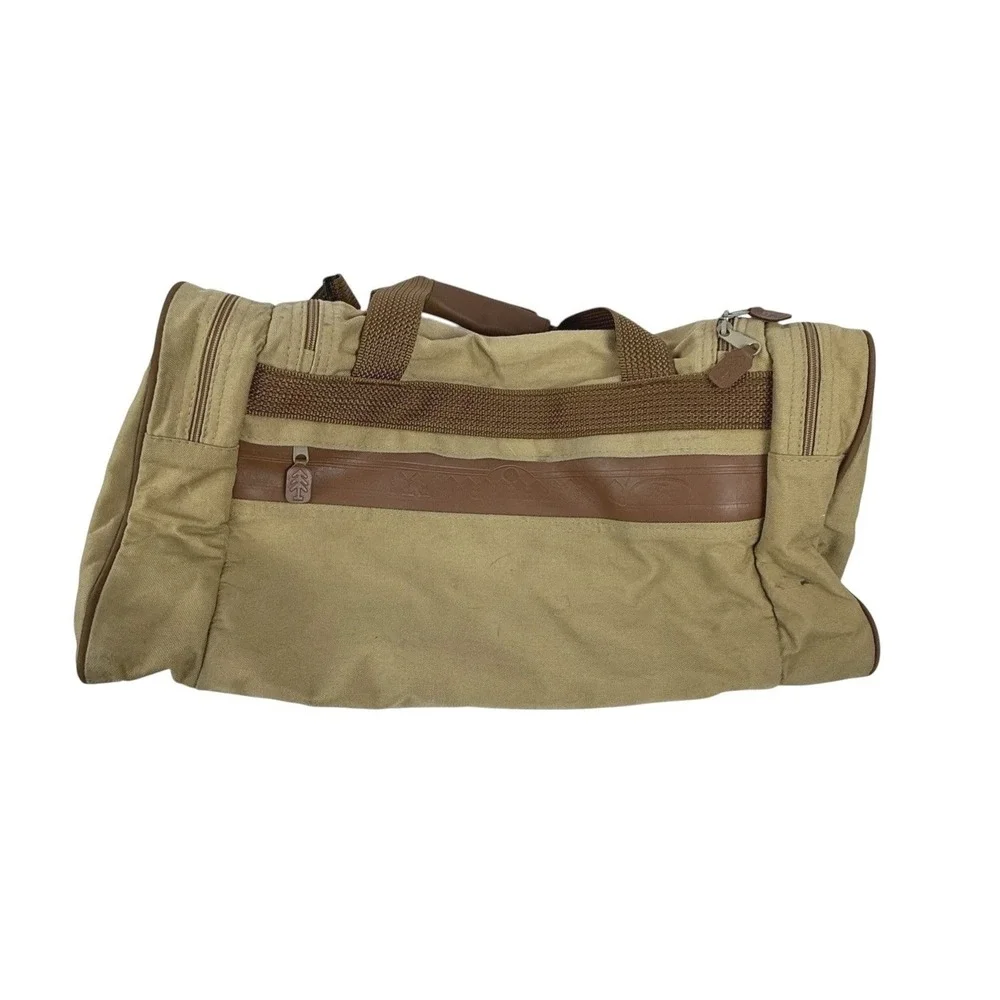 Eddie Bauer Ford Duffel Bag Tan Canvas Travel Gym Weekender‎ Luggage Pocket